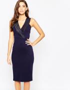 Tfnc V Front Knee Length Midi Dress With Mesh Insert Detail - Navy