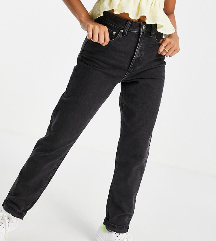 Asos Design Petite High Rise Farleigh 'slim' Mom Jeans In Washed Black
