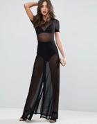 Asos Maxi Skirt In Mesh With Knickers - Black