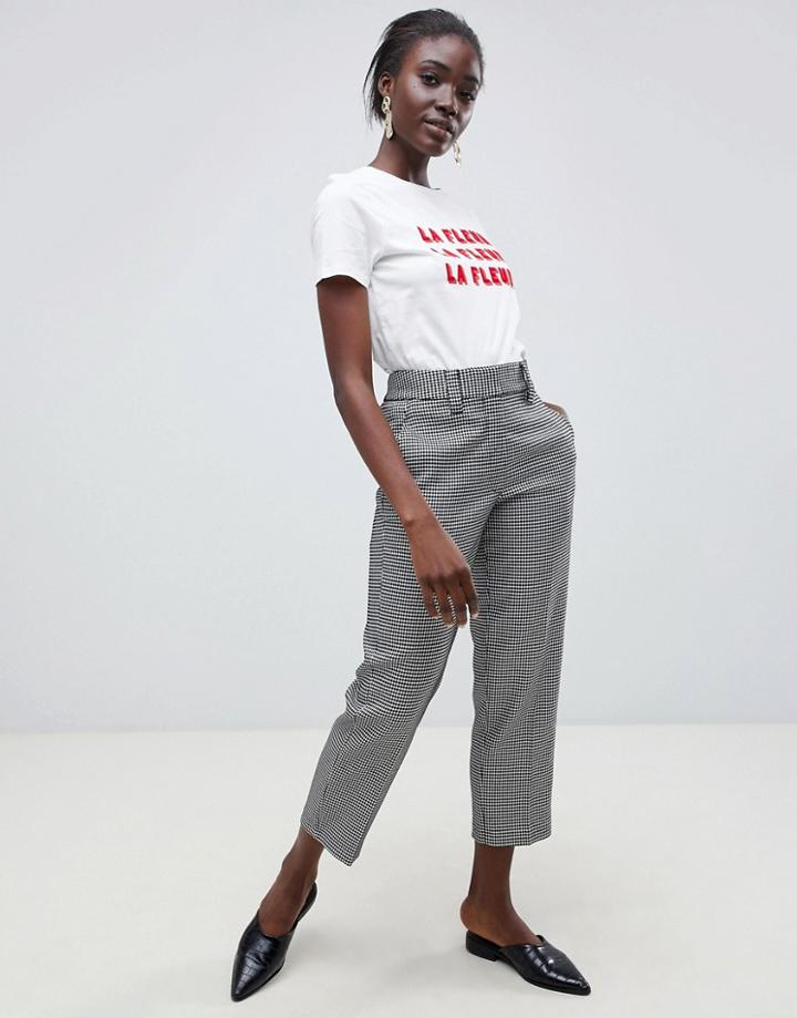 Selected Femme Houndstooth Check Cropped Pants-gray