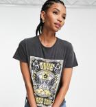 New Look Tall Acid Wash Graphic Tee In Charcoal Gray
