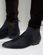 Asos Pointed Chelsea Boots In Navy Suede - Navy