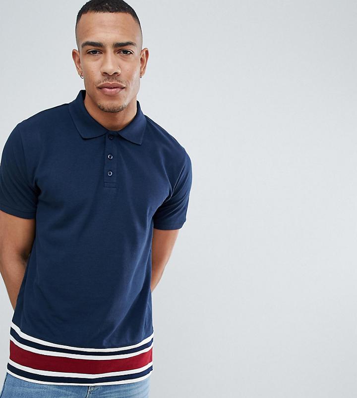 Jacamo Tall Polo Shirt With Stripe Trim - Navy