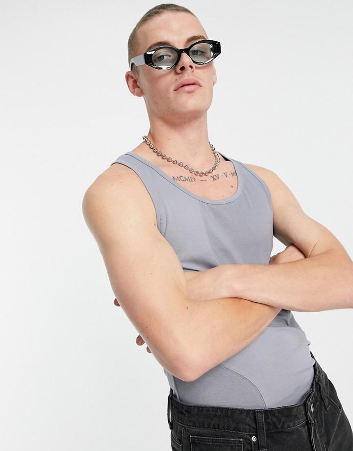 Asos Design Relaxed Fit Tank Top With Seaming And Dropped Armhole In Gray-grey