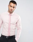 Asos Skinny Shirt In Pink With Pink Textured Tie Save - Pink