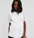 Asos Design Maternity Nursing T-shirt With Broderie Sleeve-white