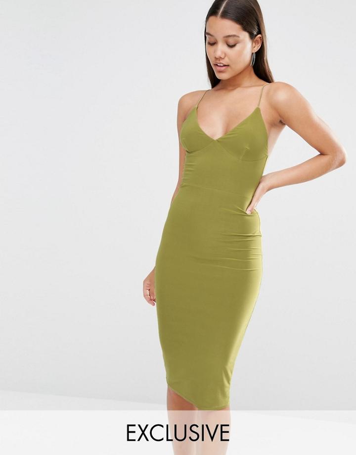 Club L Midi Dress With Cami Strap - Green Moss