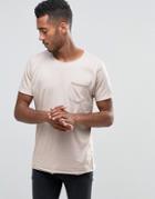 Brave Soul Plain Raw Edge T-shirt - Beige