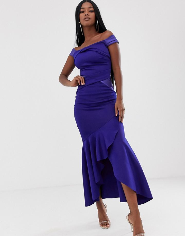 Lipsy Scuba Bardot Maxi Dress In Cobalt - Blue