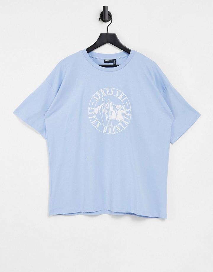 Asos Design Oversized T-shirt With Apres Ski Print In Washed Blue-blues