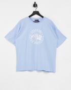 Asos Design Oversized T-shirt With Apres Ski Print In Washed Blue-blues