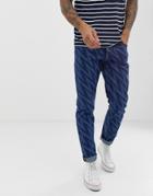 Asos Design Slim Jeans With Zig Zag Print - Blue
