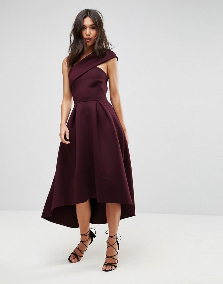 Asos One Shoulder Foam Scuba Dip Back Midi Skater Dress - Purple