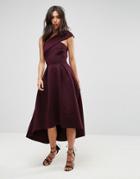 Asos One Shoulder Foam Scuba Dip Back Midi Skater Dress - Purple