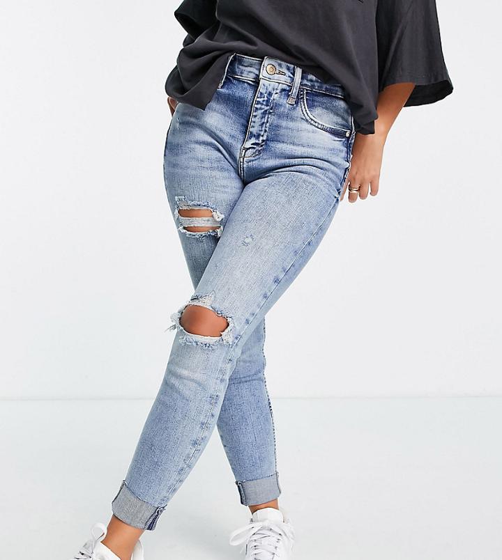 River Island Petite High Rise Sculpt Ripped Skinny Jeans In Light Blue-blues