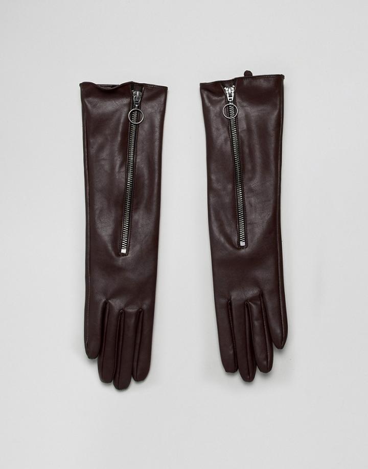 Asos Design Long Glove In Brown - Brown