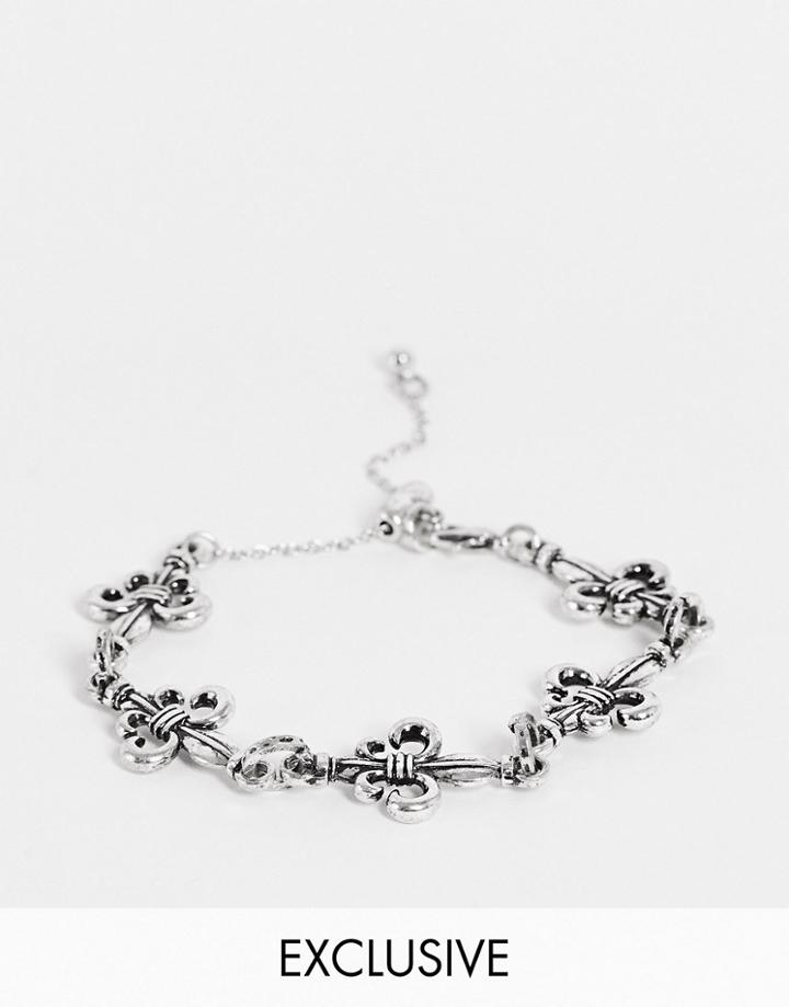 Reclaimed Vintage Inspired Unisex Bracelet With Fleur De Lis Charms In Antique Silver