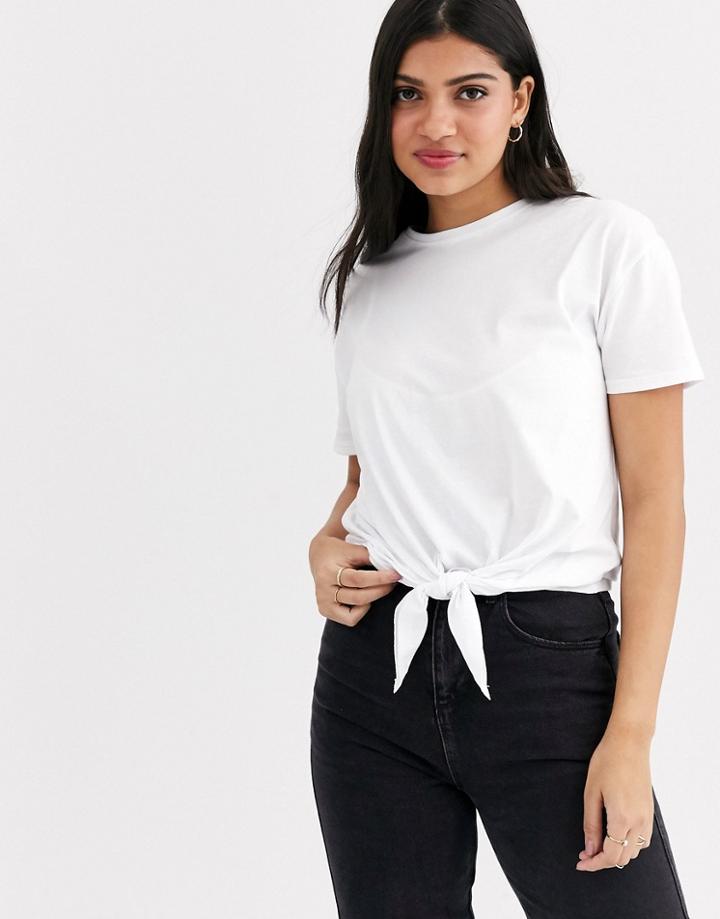 New Look Tie Front Tee In White