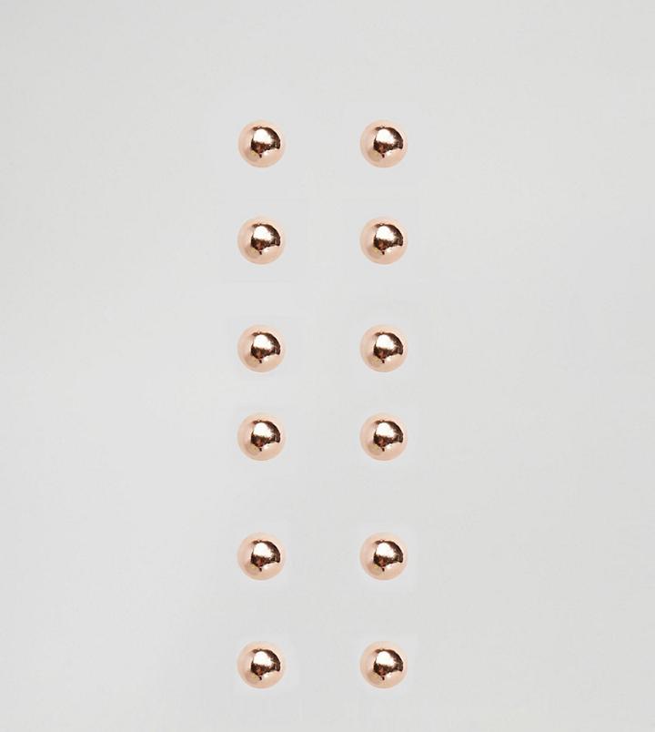Asos Pack Of 6 Tiny Stud Multipack Earrings - Copper