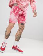 Asos Design Denim Shorts In Skinny Pink Tie- Dye - Pink