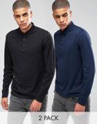 Asos Long Sleeve Jersey Polo 2 Pack Balck/ Navy Save 18%