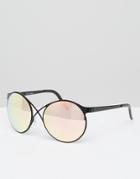 Quay Australia Round Sunglasses With Rose Mirror Lens - Black