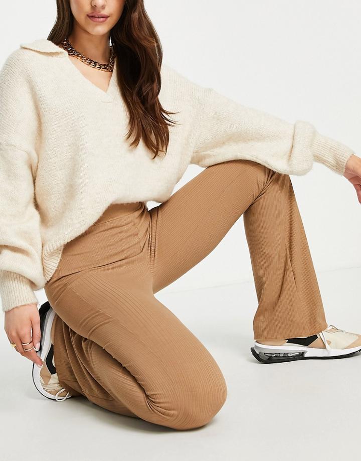 Vero Moda Jersey Ribbed Flare Leggings In Camel-brown