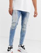 The Couture Club Bleach Wash Skinny Jeans In Blue - Blue