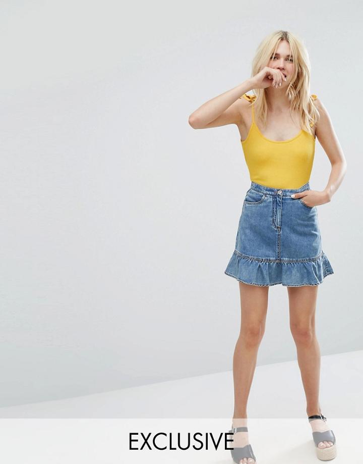 Monki Ruffle Hem Skirt - Blue