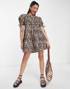 Influence Tiered Cotton Mini Dress In Leopard Print-multi