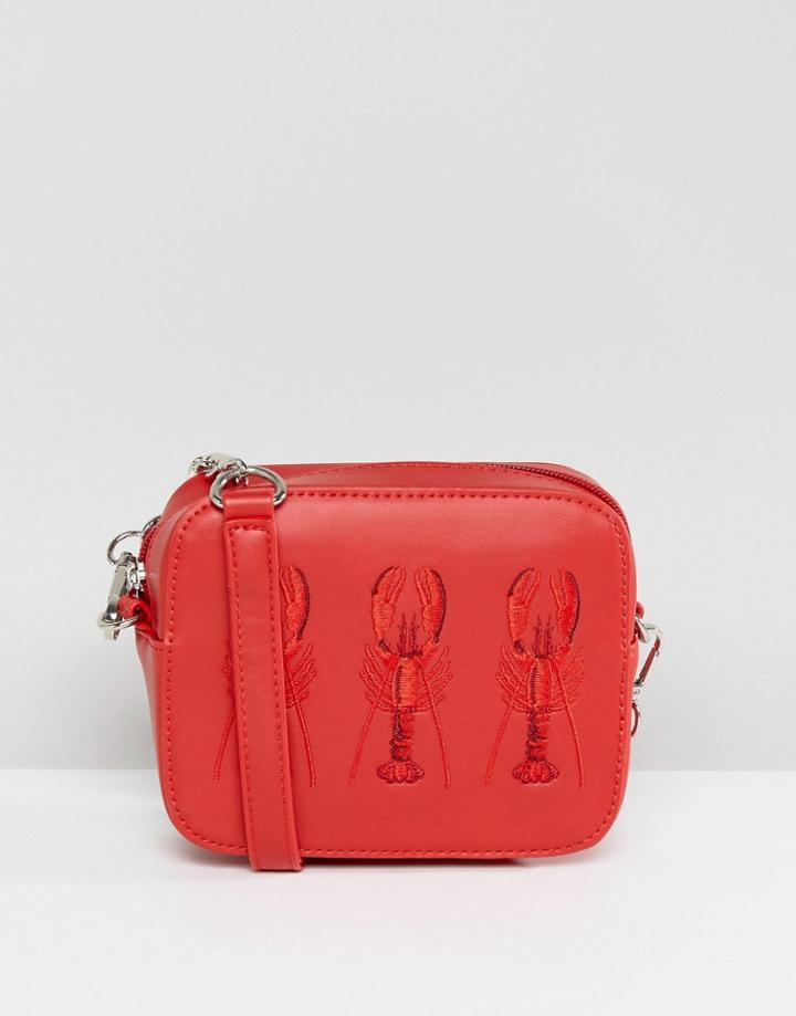 Skinnydip Embroidered Lobster Cross Body Bag - Red