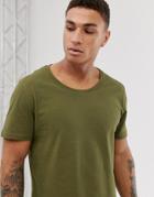 Asos Design T-shirt With Scoop Neck In Khaki-green