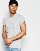 Asos Roll Sleeve Polo With Zip Pocket In Gray - Gray Marl