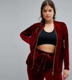 Nola Velour Track Jacket In Burgundy - Red