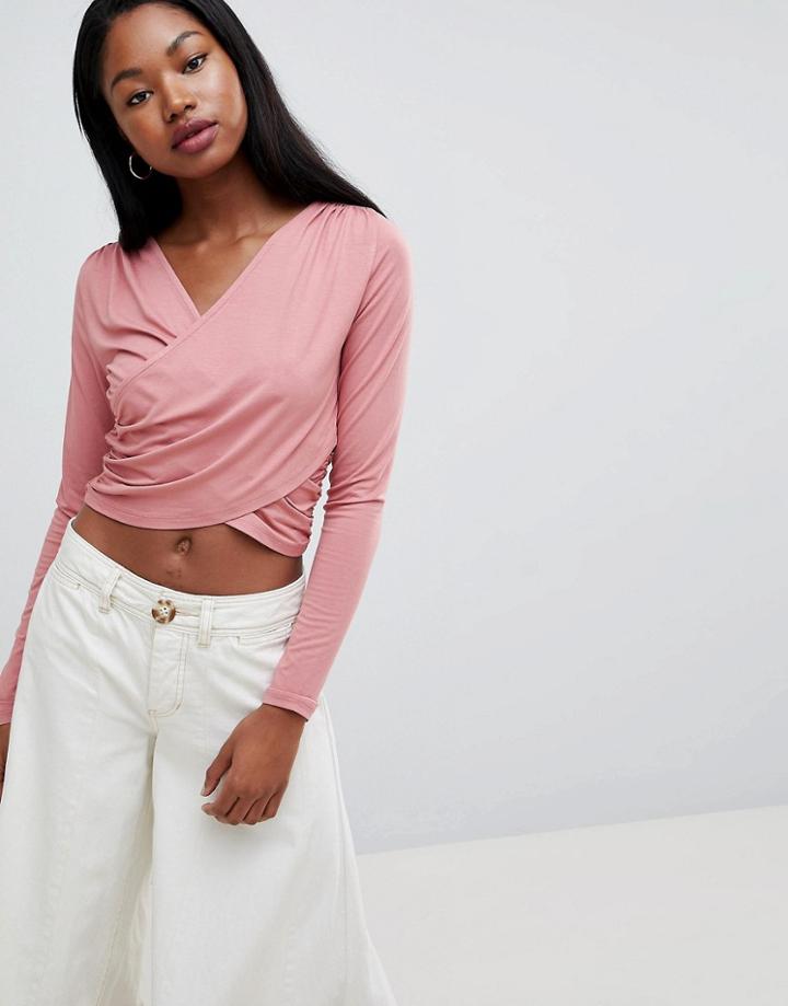 Asos Design Crop Wrap Top - Brown