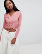 Asos Design Crop Wrap Top - Brown