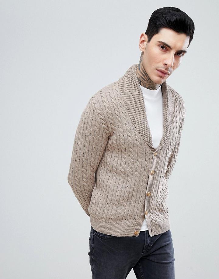 Asos Knitted Cable Knit Cardigan In Tan - Tan