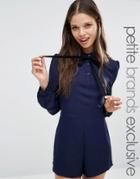 Fashion Union Petite Diana Romper With Bow Detail - Navy