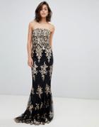 City Goddess Strapless Sequin Embroidered Maxi Dress - Black
