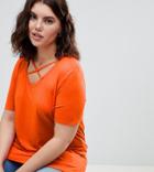 Brave Soul Plus Harbour T Shirt With Cross Strap Detail - Red