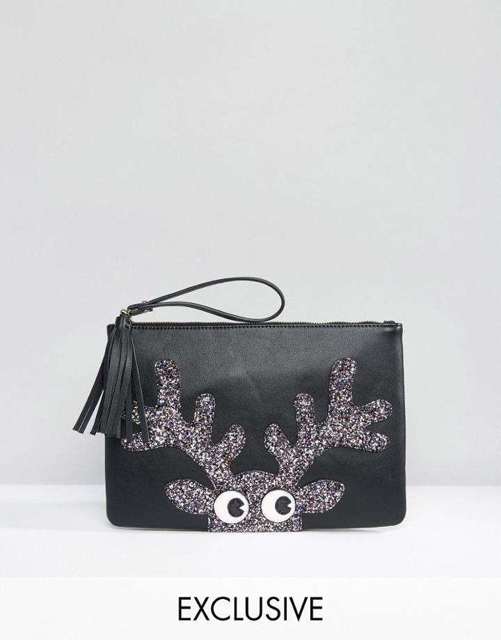 Lydc Exclusive Glitter Reindeer Clutch Bag - Black