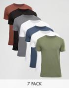 Asos Muscle T-shirt With Crew Neck 7 Pack - Multi