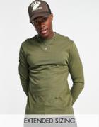 Asos Design Long Sleeve T-shirt With Crew Neck In Khaki-green