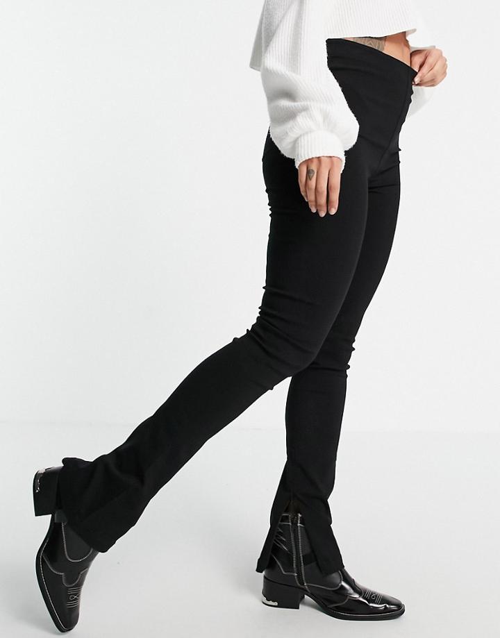 Asos Design Bengaline Trouser With Zip Split Hem In Black