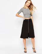 Asos A-line Midi Skirt With Zip And Pocket Detail - Black