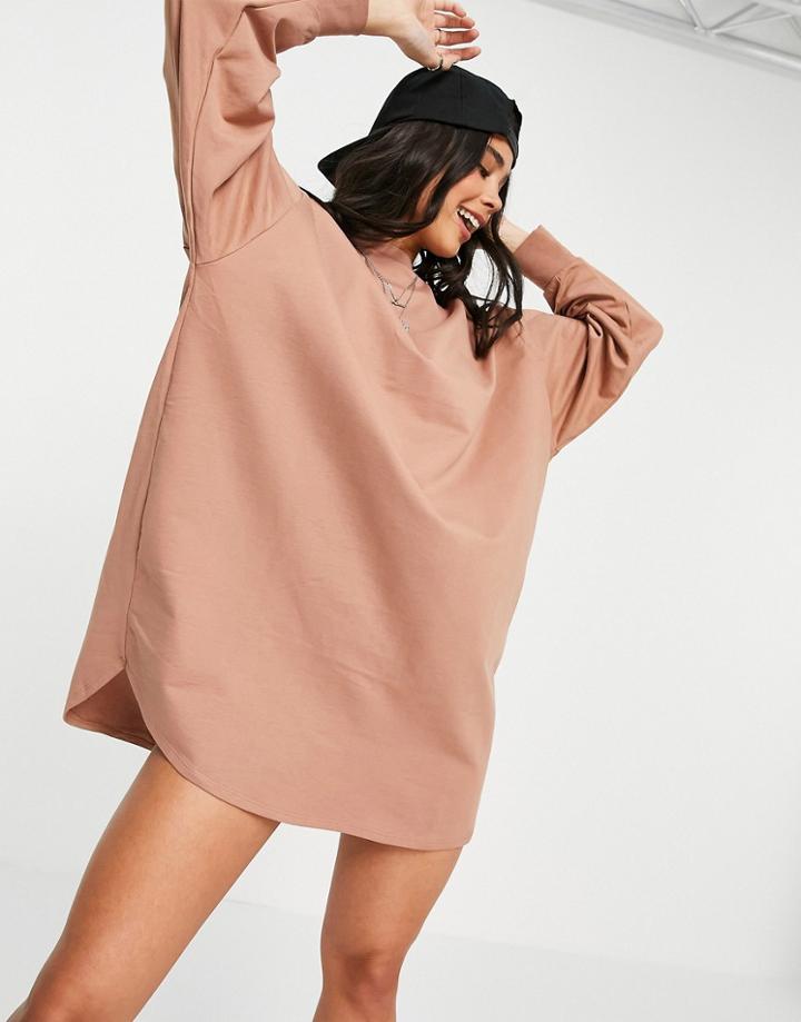 Asos Design Oversized Sweatshirt Smock Back Dress In Mocha-brown