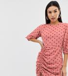 Prettylittlething Ruched Mini Dress In Pink Polka Dot - Pink