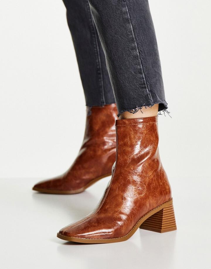 Asos Design Raider Mid-heel Ankle Boots In Tan-brown