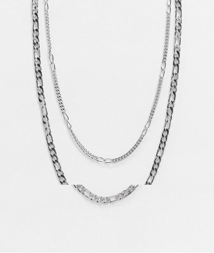 Asos Design Short Slim Double Layer 5mm Figaro Neckchain In Silver Tone