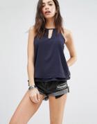 Only Keyhole High Neck Cami Top - Night Sky